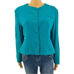 VTG 80s Kirkland Hall Teal Wool Blazer ILGWU Union Made Dark Academia Twee 14